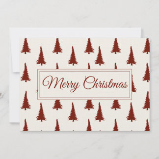 Modern Merry Christmas Card  Red Pine Trees