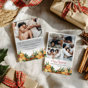 Modern merry Christmas Citrus family 5 photos Holiday Card