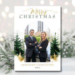 Modern Merry Christmas Corporate Photo Holiday Card