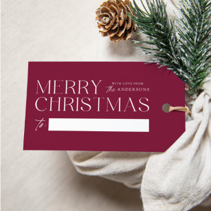 Modern Merry Christmas Cranberry Gift Tags