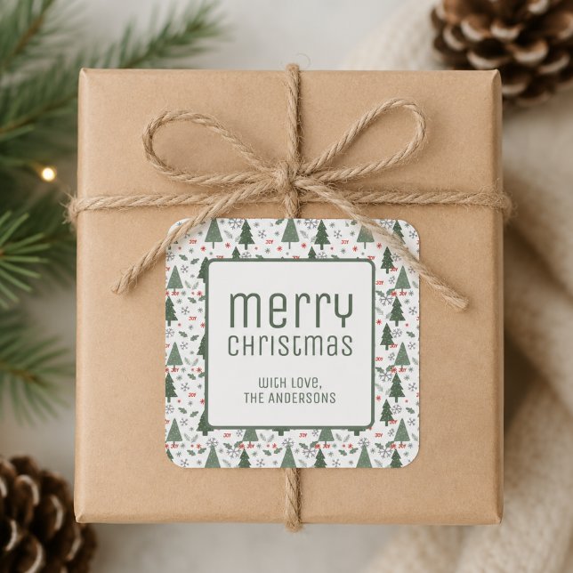 Modern Merry Christmas Custom Holiday Square Sticker (Modern Merry Christmas Custom Holiday Square Sticker)