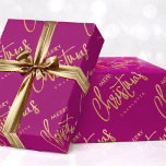 Modern Merry Christmas Custom Script Plum Gold Wrapping Paper<br><div class="desc">Create your own holiday gift wrap with this simple and elegant design. A seamless diagonal pattern, with the words 'Merry Christmas', and personalised with the recipient's name, your family name or the holiday year. This contemporary template features stylish script lettering with a faux gold effect, against a purple-pink plum background....</div>