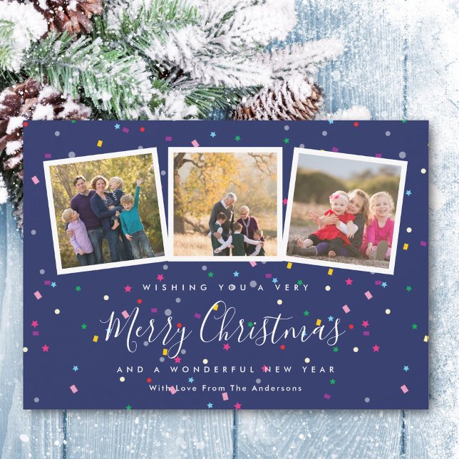 Modern Merry Christmas Cute Family Photo Collage Holiday Card (Creator Uploaded)