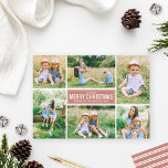 Modern Merry Christmas Dusty Pink Photo Collage Holiday Card<br><div class="desc">Modern Merry Christmas Dusty Pink Photo Collage Card. Simple and modern style Christmas card features six (6) photos,  a custom holiday greeting,  and sleek stripes on the back side.  Colours: rose dawn / dusty pink tan and white</div>