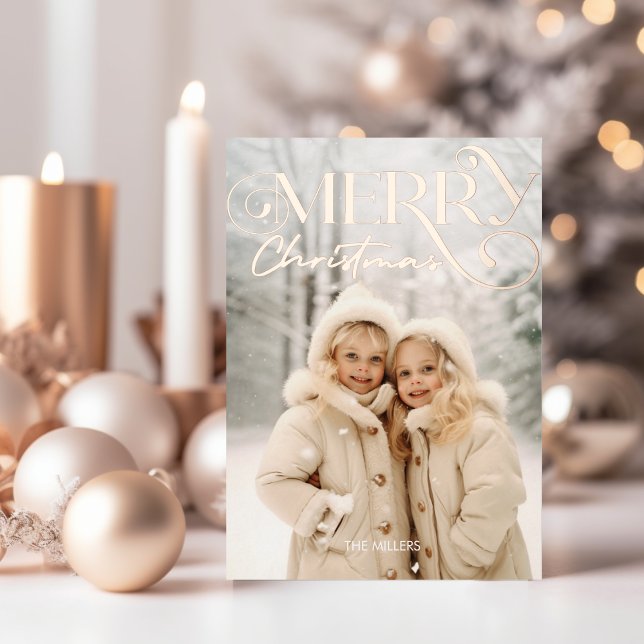 Modern Merry Christmas Elegant 1 Photo Typography (Modern Merry Christmas Elegant 1 Photo Typography Foil Holiday Card)
