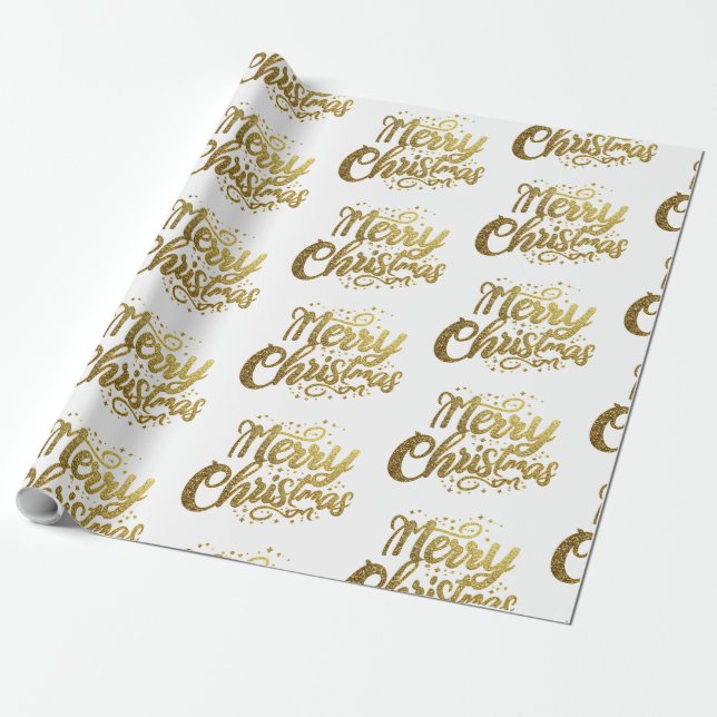 Modern Merry Christmas Elegant Gold Script Holiday Wrapping Paper (Unrolled)