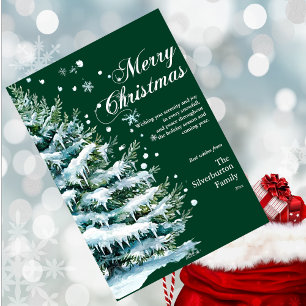 Modern Merry Christmas Elegant Script Snow Fir Holiday Card