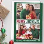Modern Merry Christmas Family 2 Photo Green Holiday Card<br><div class="desc">Modern Merry Christmas Family Photo Green and Red Holiday Card - 2 Photos</div>
