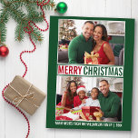Modern Merry Christmas Family 2 Photo Green Postcard<br><div class="desc">Modern Merry Christmas Family Photo Green and Red Holiday Postcard - 2 Photos</div>