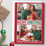 Modern Merry Christmas Family 2 Photo Red Holiday Card<br><div class="desc">Modern Merry Christmas Family Photo Green and Red Holiday Card - 2 Photos</div>