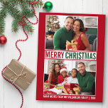 Modern Merry Christmas Family 2 Photo Red Postcard<br><div class="desc">Modern Merry Christmas Family Photo Green and Red Holiday Postcard - 2 Photos</div>