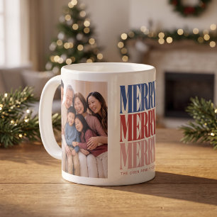 Modern Merry Christmas Family Photo Coffee Mug