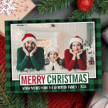 Modern Merry Christmas Family Photo Green Plaid Postcard<br><div class="desc">Modern Merry Christmas Family Photo Green and Red Holiday Postcard - Rustic Green Plaid</div>