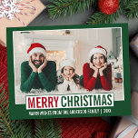 Modern Merry Christmas Family Photo Green Postcard<br><div class="desc">Modern Merry Christmas Family Photo Red and Green Holiday Postcard</div>