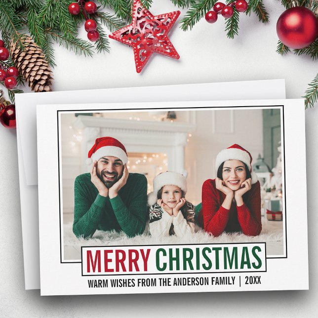 Modern Merry Christmas Family Photo Holiday Card (Customize to add text to back of card.)