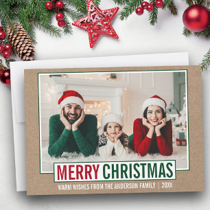 Modern Merry Christmas Family Photo Kraft Holiday Card