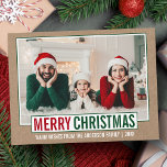 Modern Merry Christmas Family Photo Kraft Postcard<br><div class="desc">Modern Merry Christmas Family Photo Green and Red Holiday Kraft Postcard</div>
