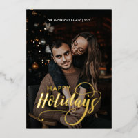 Modern Merry Christmas Family Photo Name Tartan