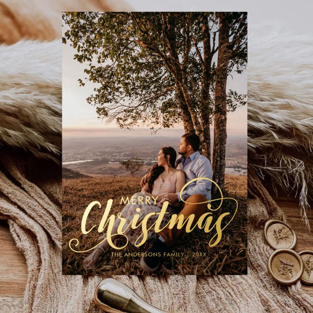 Modern Merry Christmas Family Photo Name Tartan (Creator Uploaded)