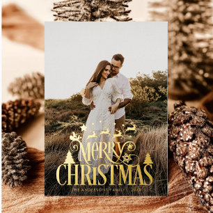 Modern Merry Christmas Family Photo Name Tartan