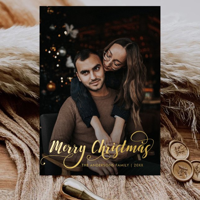 Modern Merry Christmas Family Photo Name Tartan (Creator Uploaded)