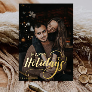 Modern Merry Christmas Family Photo Name Tartan