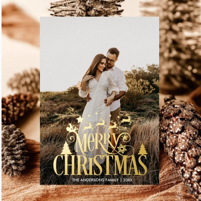 Modern Merry Christmas Family Photo Name Tartan (Creator Uploaded)