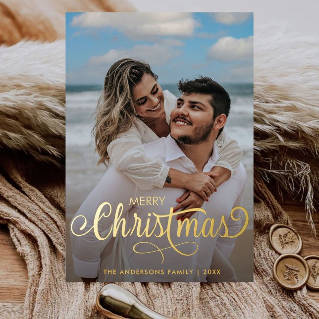 Modern Merry Christmas Family Photo Name Tartan (Creator Uploaded)