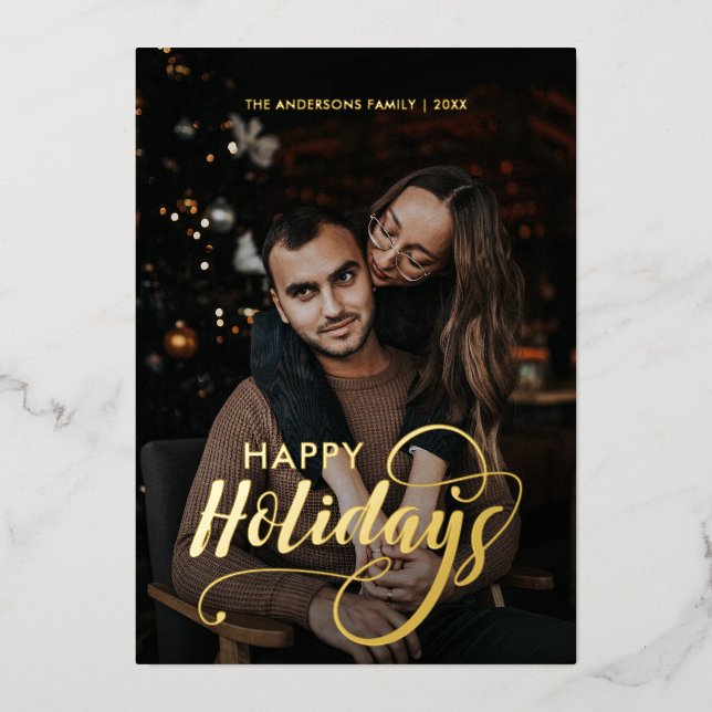 Modern Merry Christmas Family Photo Name Tartan (Front)