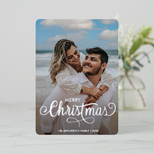 Modern Merry Christmas Family Photo Name Tartan Fo