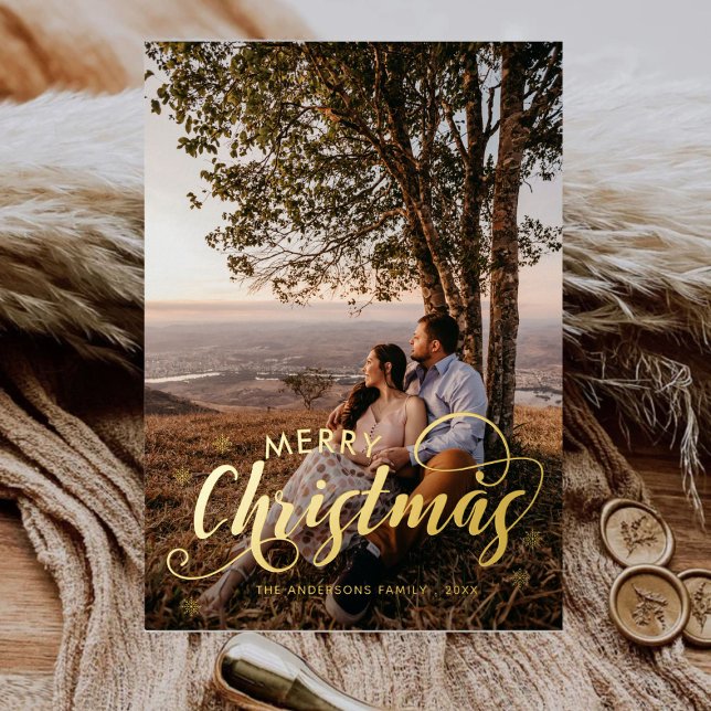 Modern Merry Christmas Family Photo Name Tartan Ho (Creator Uploaded)