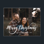 Modern Merry Christmas Family Photo Name Tartan Ho Holiday Postcard<br><div class="desc">Modern Merry Christmas Family Photo Name RED TARTAN</div>