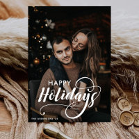 Modern Merry Christmas Family Photo Name Tartan