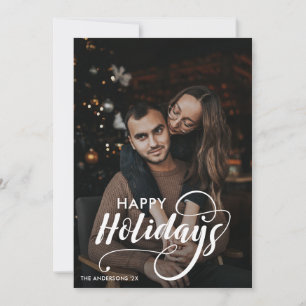 Modern Merry Christmas Family Photo Name Tartan Holiday Card