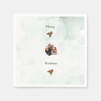 Modern merry Christmas family photo paper napkins
