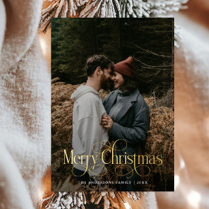 Modern Merry Christmas Family Photo plaid Tartan