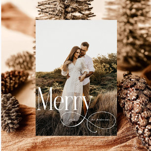 Modern Merry Christmas Family Photo plaid Tartan Holiday Card