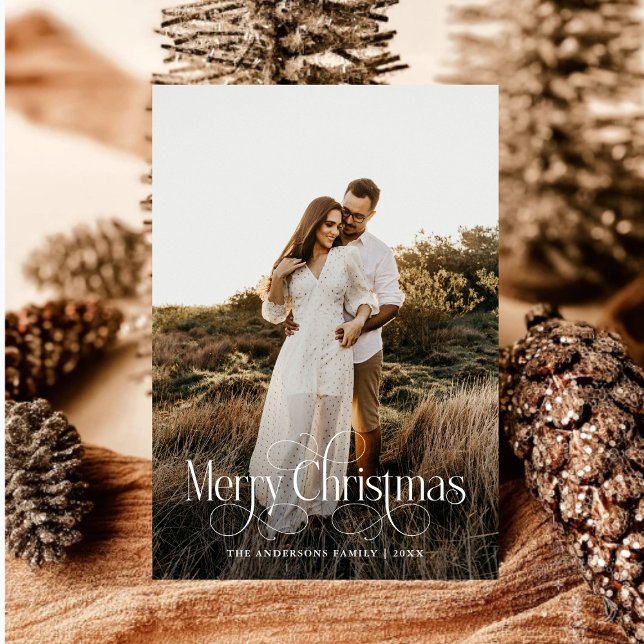 Modern Merry Christmas Family Photo plaid Tartan Holiday Card (Creator Uploaded)