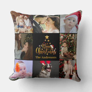 Modern Merry Christmas Family Photo Rustic  Cushion