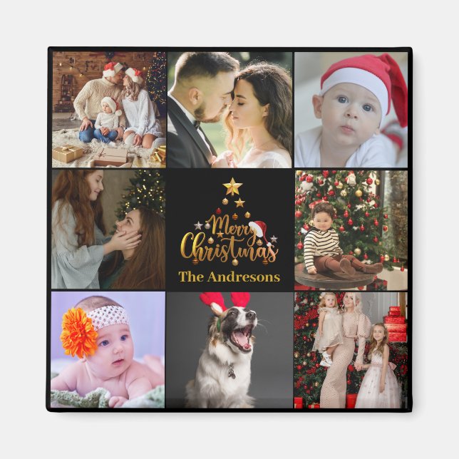 Modern Merry Christmas Family Photo Rustic  Magnet (Front)