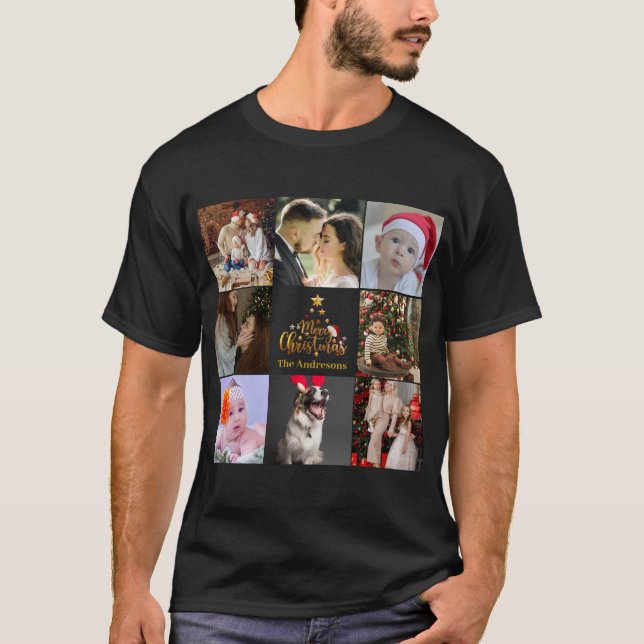 Modern Merry Christmas Family Photo Rustic T-Shirt (Front)