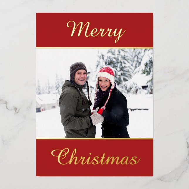 Modern Merry Christmas Family Photo Script Foil (Front)