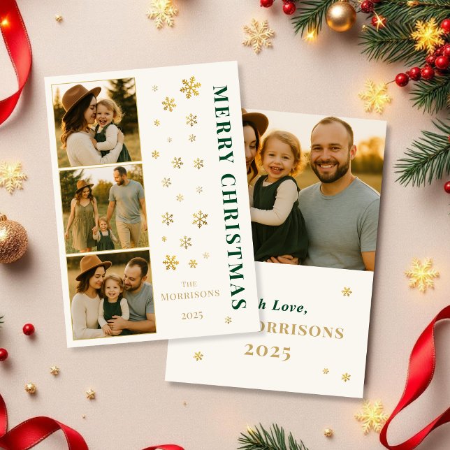 Modern Merry Christmas Family Photo Snowflake  Holiday Card (Creator Uploaded)