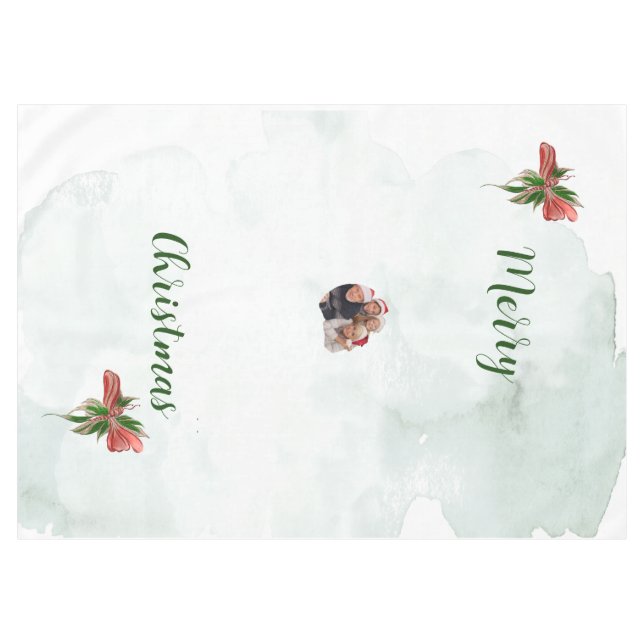 Modern merry Christmas family photo tablecloth  (Front (Horizontal))