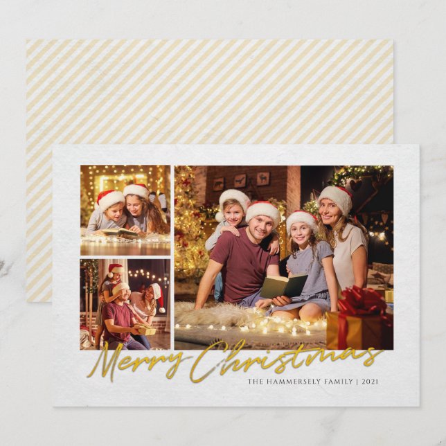 Modern Merry Christmas Family Photos Holiday Card (Front/Back)