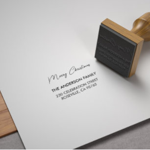 Modern Merry Christmas From Family Return Address Rubber Stamp