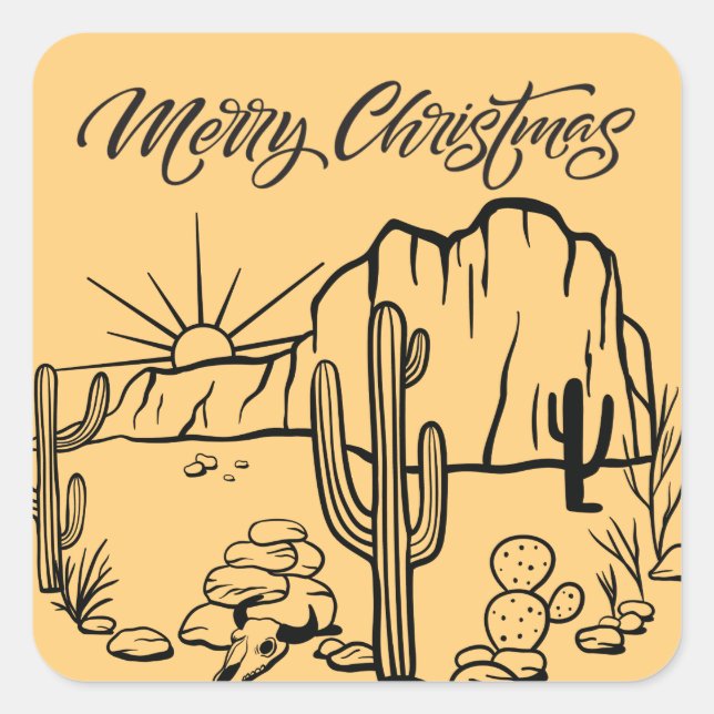 Modern Merry Christmas From the Desert Square Sticker (Front)