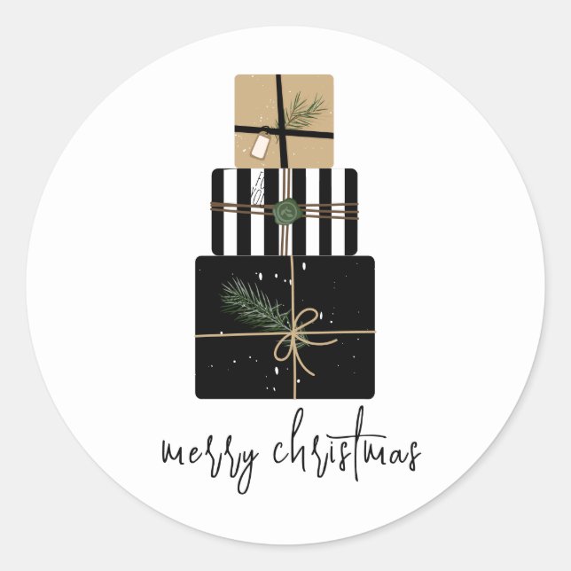 Modern Merry Christmas Gifts Holiday Classic Round Sticker (Front)