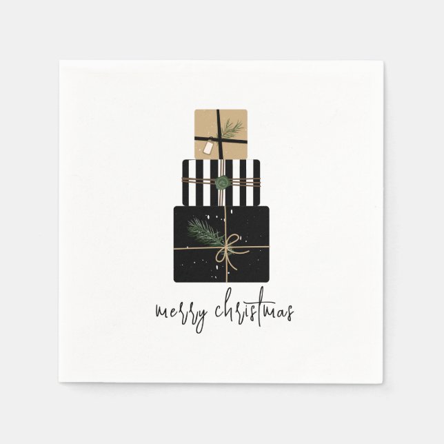 Modern Merry Christmas Gifts Holiday Napkin (Front)