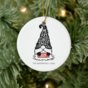 Modern Merry Christmas Gnome Holiday Ceramic Tree Decoration